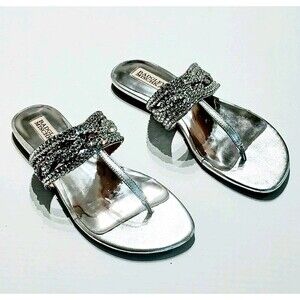 Badgley Mischka Sliver Rhinestone Bling Slip-On Thong Sandals Size 8